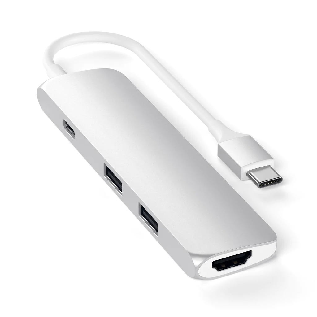 

Док-станция Satechi Slim Aluminum Type-C Multi-Port Adapter with Type-C Charging Port для Apple, 2xUSB 3.0, USB Type-C, HDMI, серебристый (ST-CMAS), Slim Aluminum Type-C Multi-Port Adapter with Type-C Charging Port