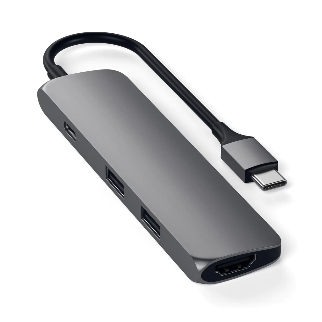 Док-станция Satechi Slim Aluminum Type-C Multi-Port Adapter with Type-C Charging Port для Apple, 2xUSB 3.0, USB Type-C, HDMI, серый (ST-CMAM)