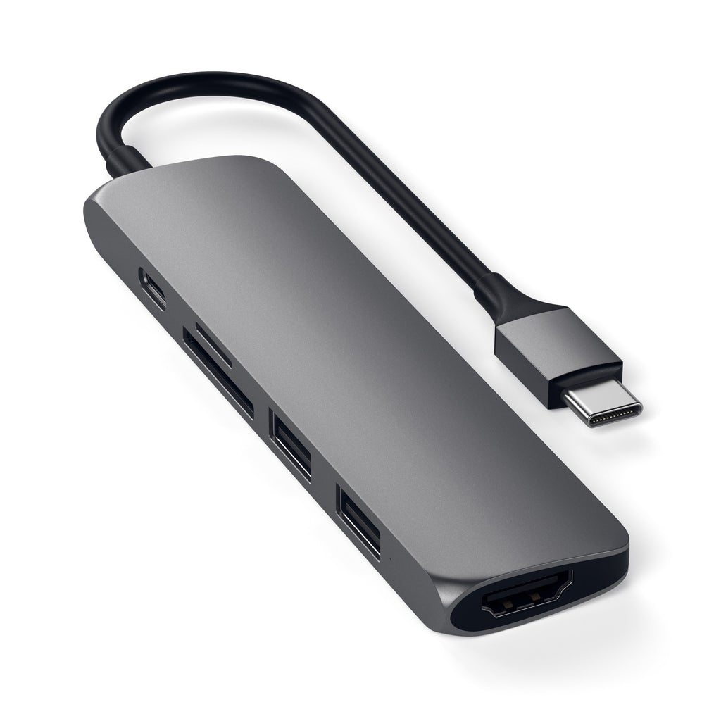 

Док-станция Satechi Type-C Slim Multiport Adapter V2 для Apple, 2xUSB 3.0, USB Type-C, HDMI, SD, micro-SD, серый (ST-SCMA2M), Type-C Slim Multiport Adapter V2
