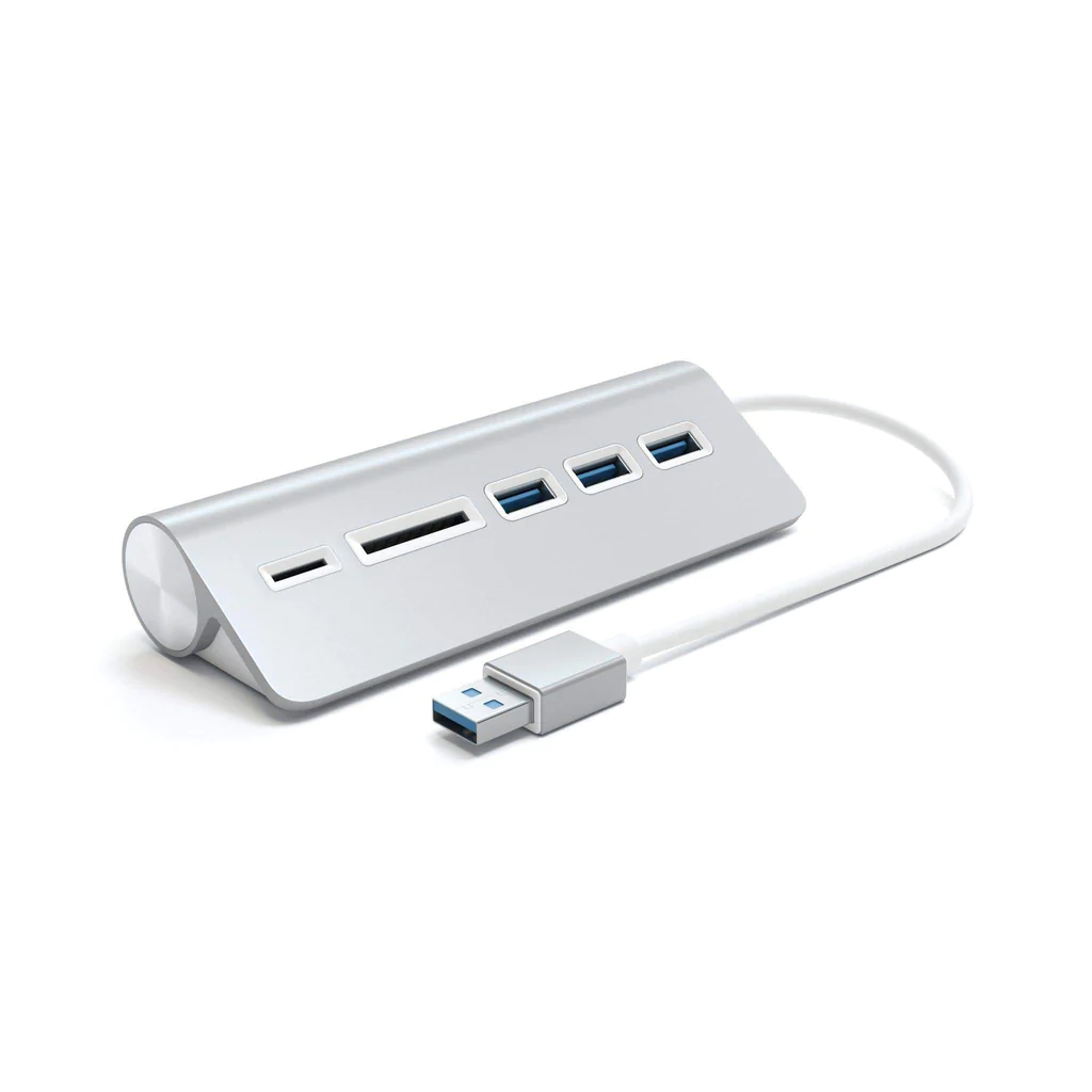 Док-станция Satechi Aluminum USB 3.0 Hub & Card Reader для Apple MacBook Air M2, 3xUSB 3.0, SD, micro-SD, серебристый (ST-3HCRS)