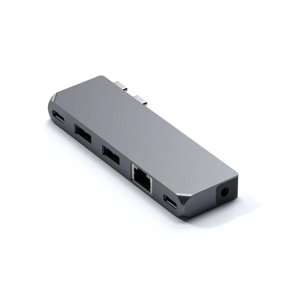 Док-станция Satechi Pro Hub Mini для Apple MacBook, 2xUSB 3.0, USB Type-C, USB Type-C 4, RJ-45, Mini jack, серый космос (ST-UCPHMIM) - фото 1