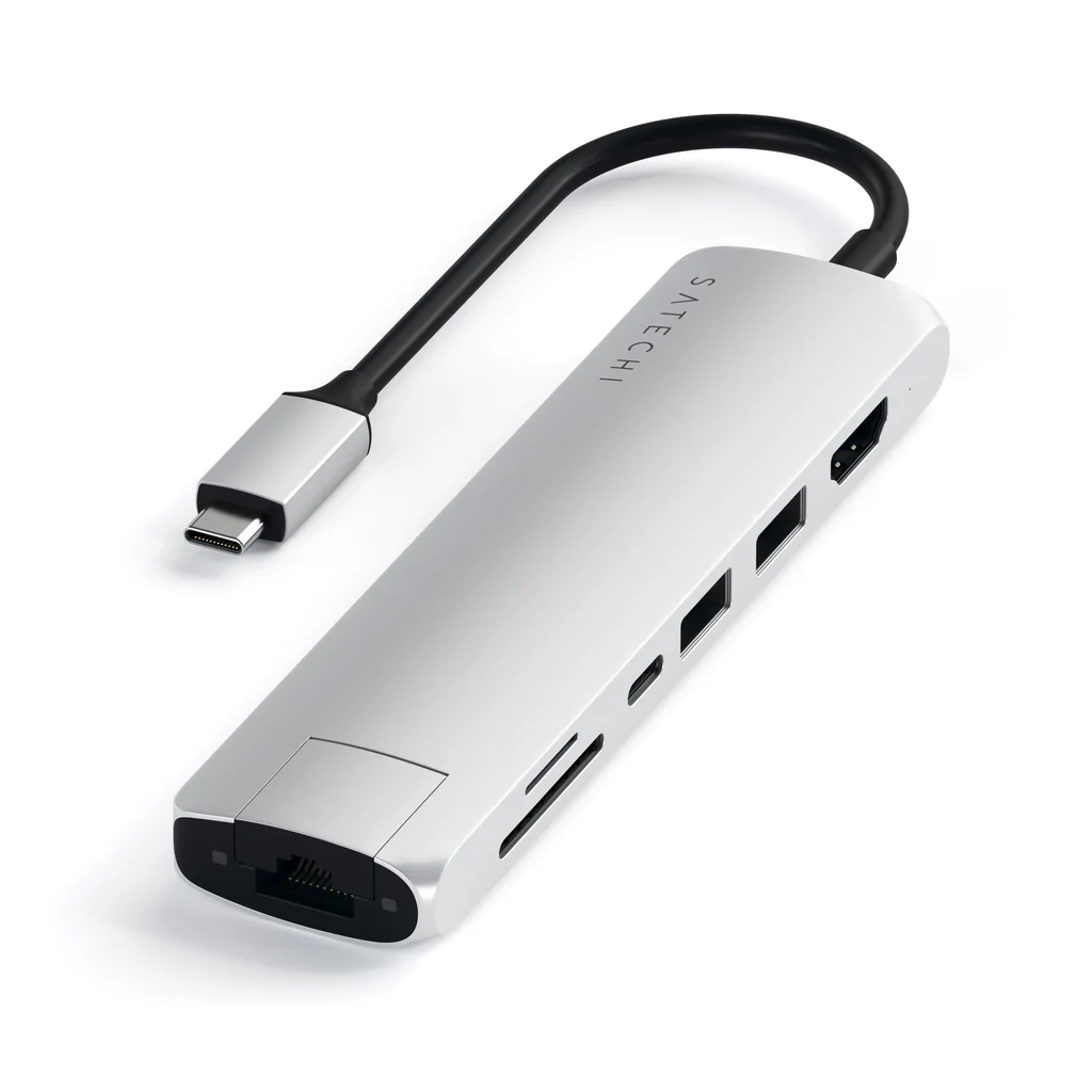 

Док-станция Satechi Slim Multiport для Apple MacBook, 2xUSB 3.0, USB Type-C, HDMI, RJ-45, SD, micro-SD, серебристый (ST-UCSMA3S), Slim Multiport