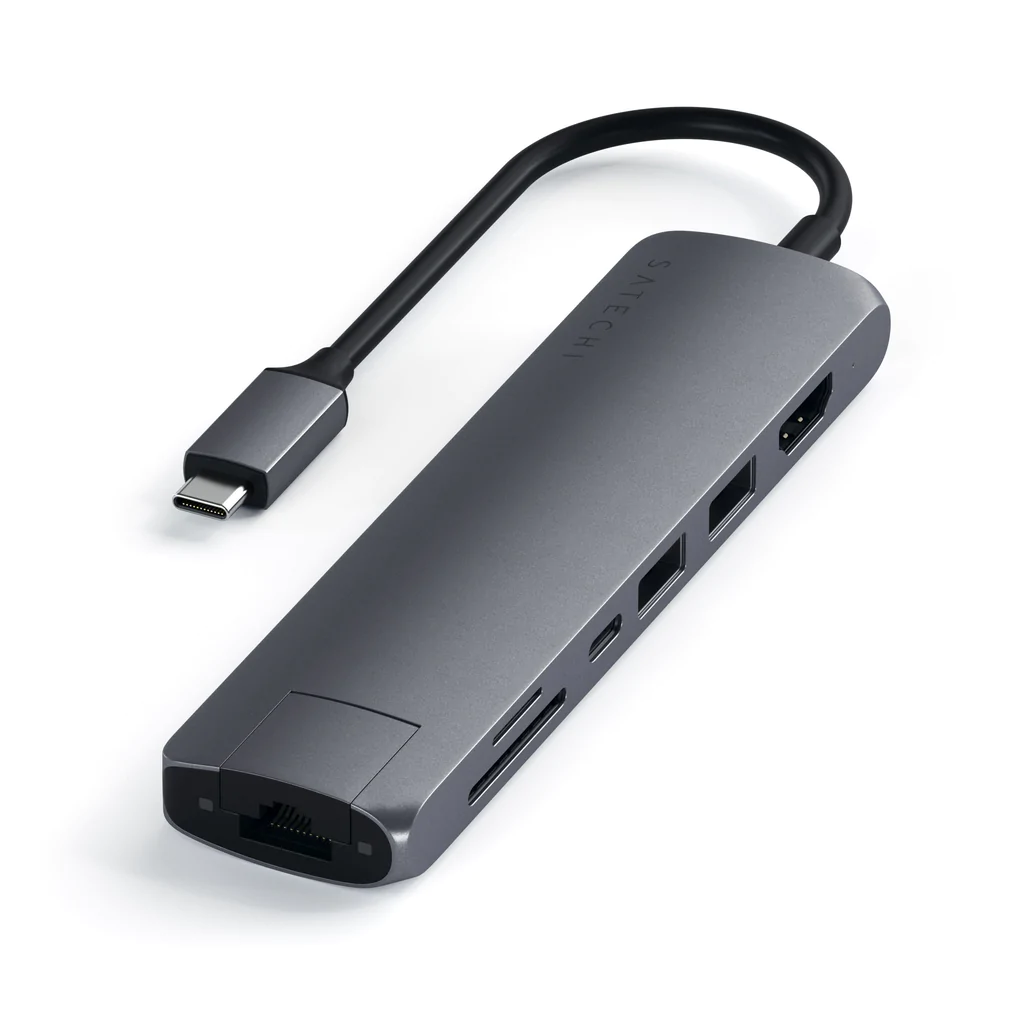 

Док-станция Satechi Slim Multiport для Apple MacBook, 2xUSB 3.0, USB Type-C, HDMI, RJ-45, SD, micro-SD, серый (ST-UCSMA3M), Slim Multiport