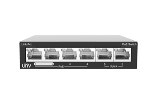 Коммутатор Uniview NSW2020-6T-POE-IN, кол-во портов: 4x100 Мбит/с, кол-во SFP/uplink: RJ-45 2x100 Мбит/с, PoE: 4x30Вт (макс. 60Вт) (NSW2020-6T-POE-IN) - фото 1