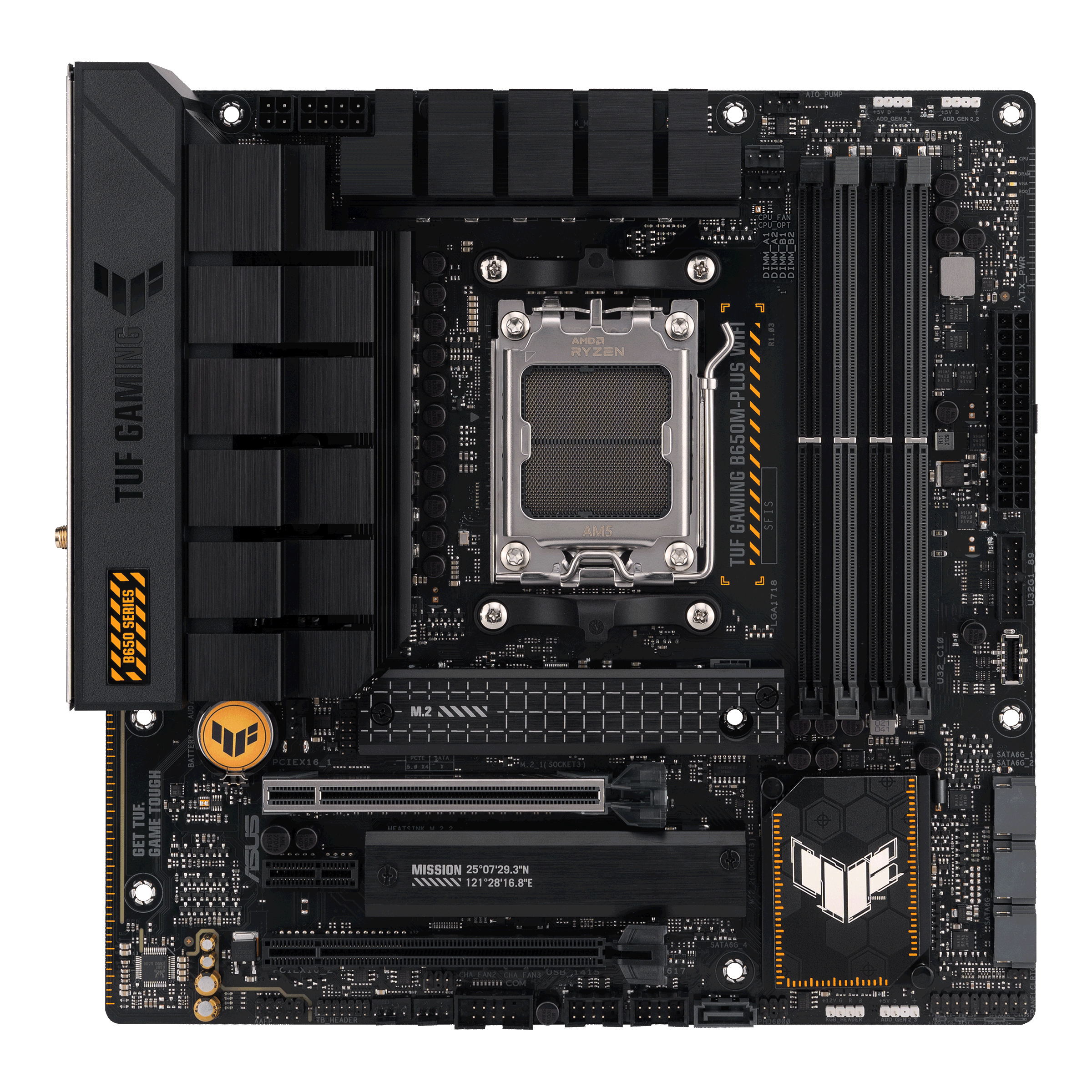 Материнская плата ASUS TUF GAMING B650M-PLUS WIFI, AM5, AMD B650, 4xDDR5 DIMM, 2PCI-Ex16, 4SATA3, 7.1-ch, 2.5GLAN, 5 USB 3.2, 2 USB Type-C, HDMI, DP, mATX, Retail