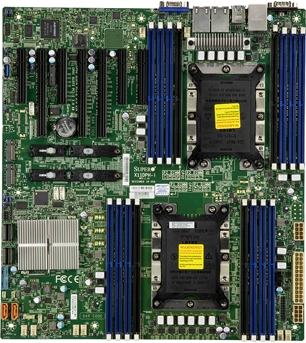 Материнская плата Supermicro X11DPH-i, 2xSocket3647, iC621, 16xDDR4, 3PCI-Ex16, 4PCI-Ex8, 2xM.2-PCI-E, 10SATA3 RAID 0/1/5/10, 2GLAN, 7xUSB 3.0, VGA, E-ATX, Bulk (MBD-X11DPH-I-B)