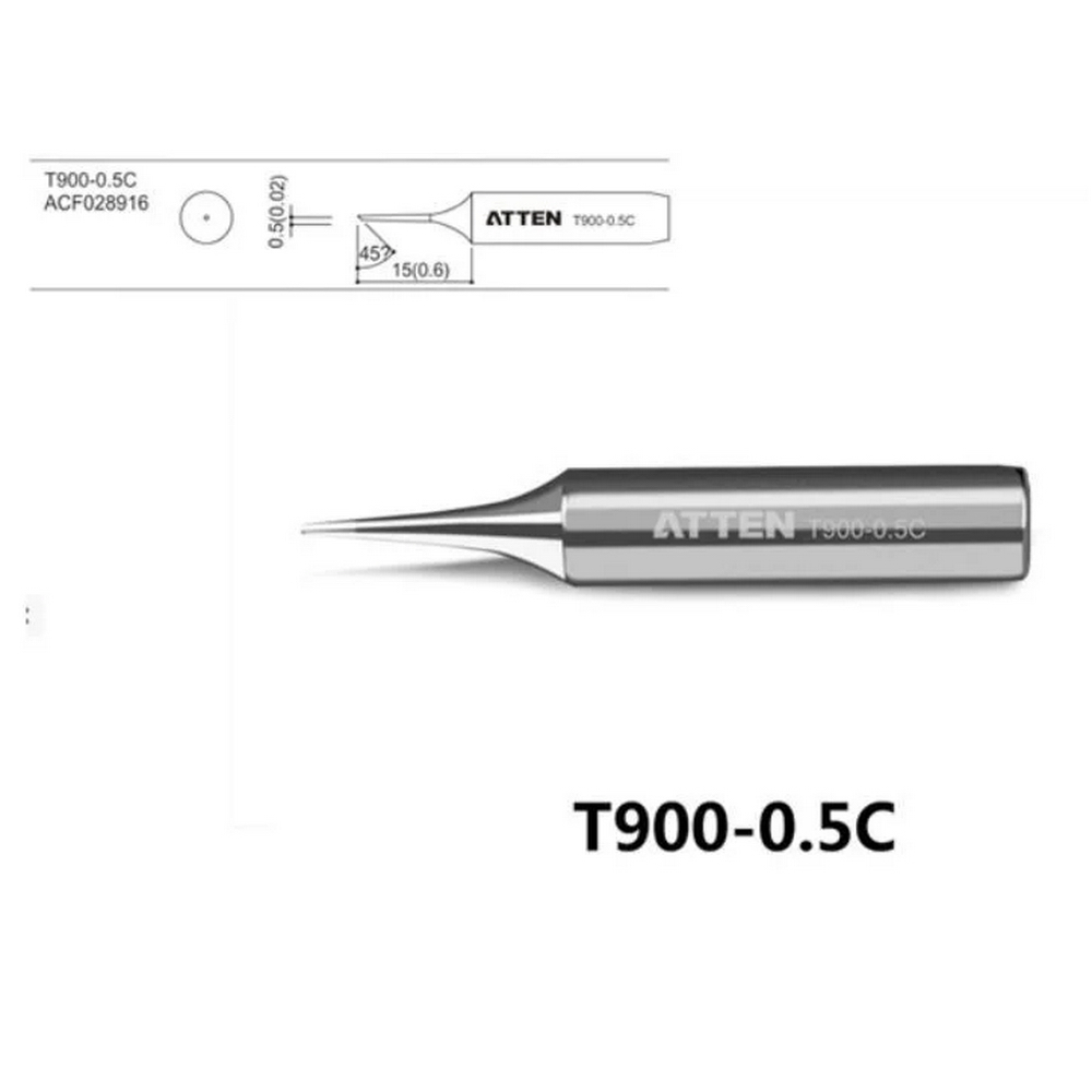 

Жало паяльное Atten T900-0.5C, 0.5мм, 1шт. (ACF028916), T900-0.5C