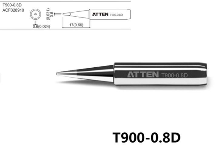 Жало паяльное Atten T900-0.8D, 0.8мм, 1шт. (ACF028910)