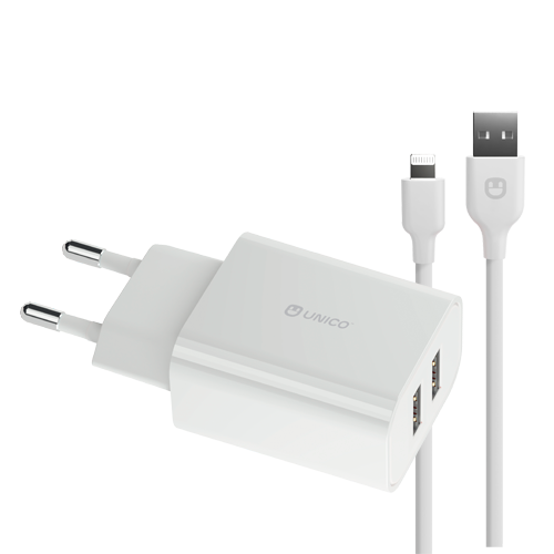 

Сетевое зарядное устройство Unico 12Вт, 2xUSB, 2.4A, белый (WCS8PINUNC), Lightning 8pin