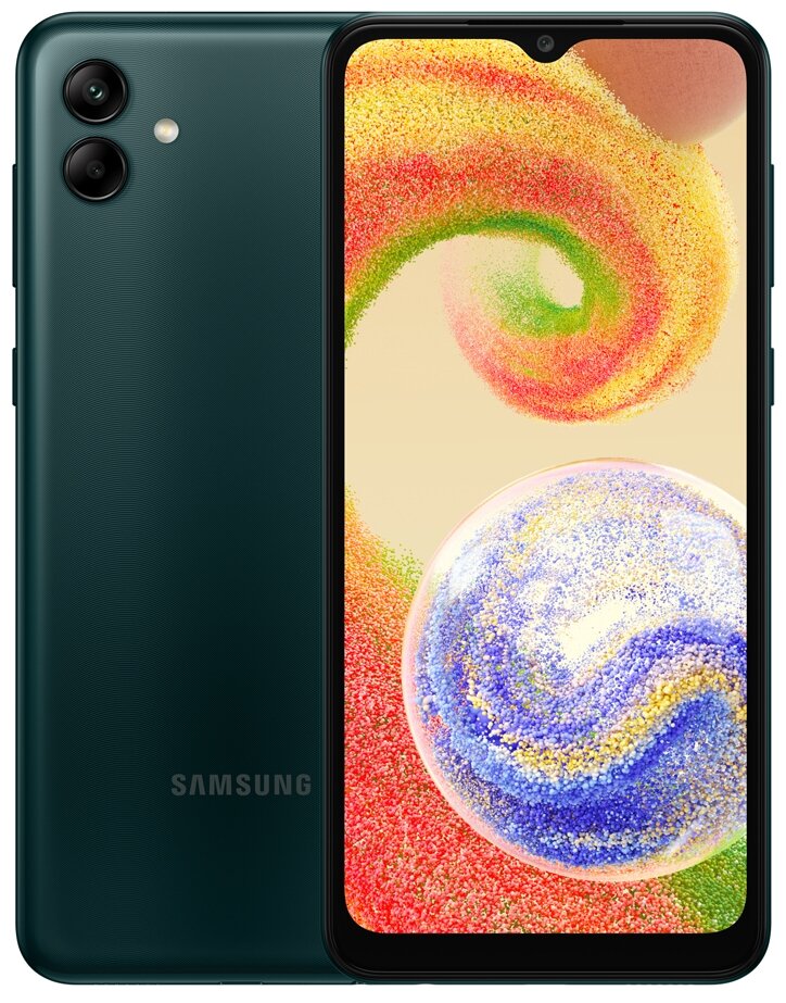 

Смартфон Samsung Galaxy A04, 6.5" 720x1600 PLS, MediaTek Helio P35, 4Gb RAM, 64Gb, 3G/4G, Wi-Fi, BT, 2xCam, 2-Sim, 5000 мА⋅ч, USB Type-C, Android 12, зеленый (SM-A045FZGGSKZ), Galaxy A04