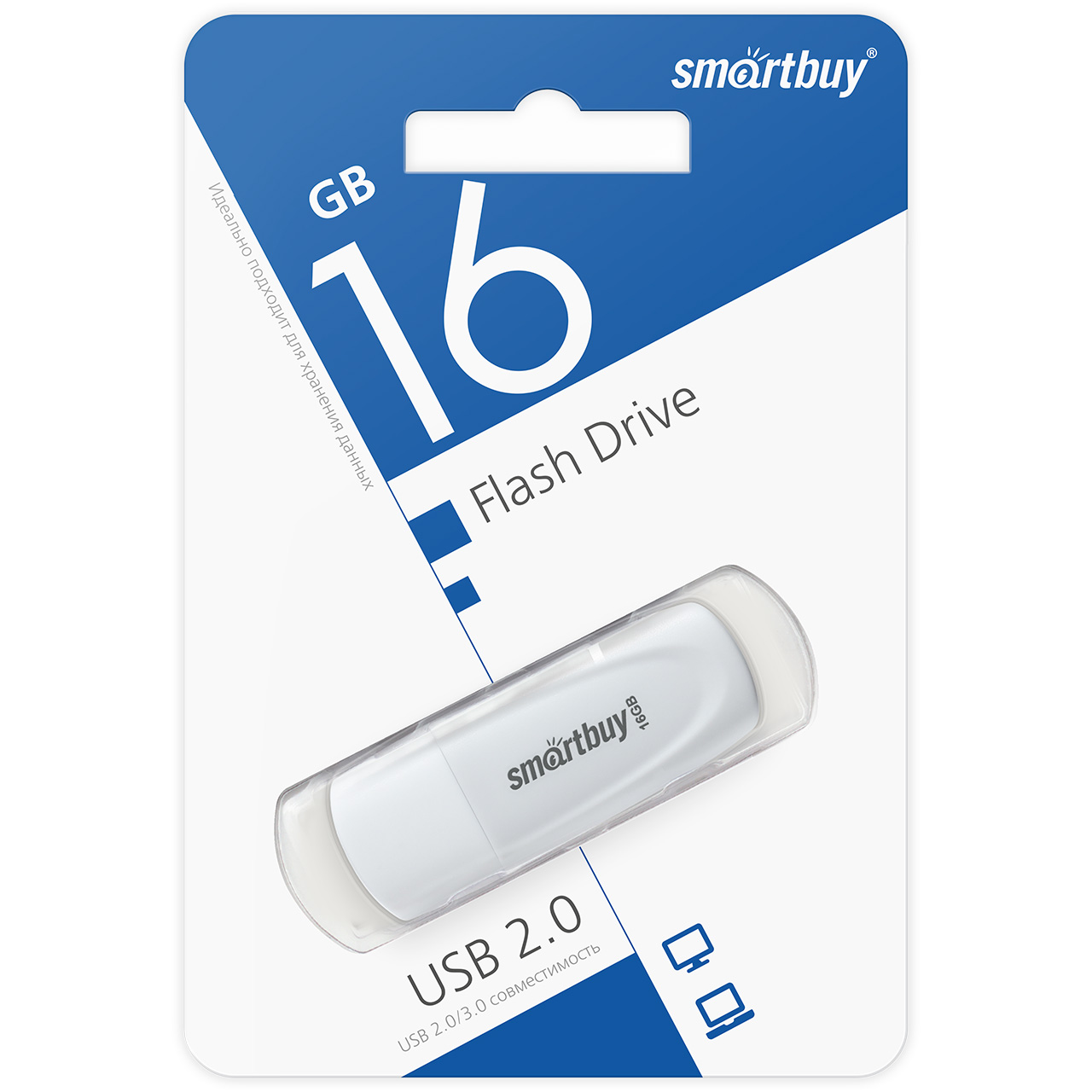 

Флешка 16Gb USB 2.0 SmartBuy Scout, белый (SB016GB2SCW)