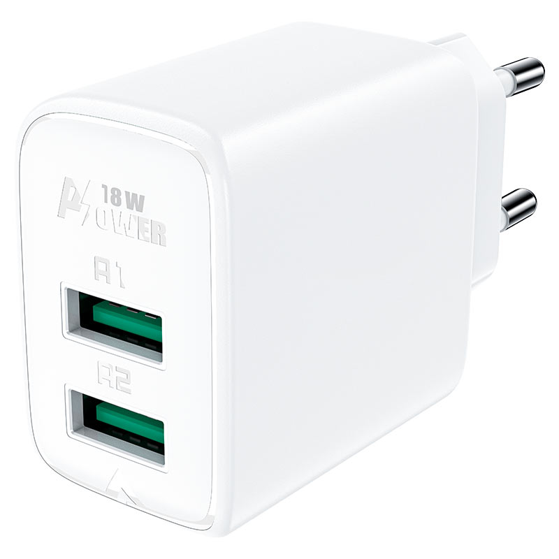 

Сетевое зарядное устройство Acefast A33 18Вт, 2xUSB, Quick Charge, 3A, белый ( AF-A33-WH), A33