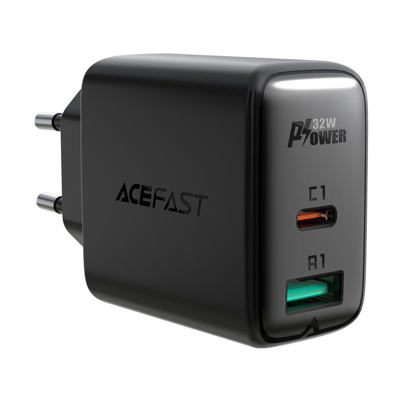 Сетевое зарядное устройство Acefast A5 32Вт, USB, USB type-C, Quick Charge, PD, 2.4A, черный (AF-A5-BK) - фото 1