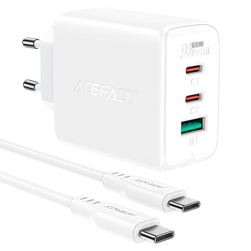 

Сетевое зарядное устройство Acefast A13 65Вт, USB, 2xUSB type-C, Quick Charge, PD, 3A, белый (AF-A13-WH), USB Type-C - USB Type-C, A13