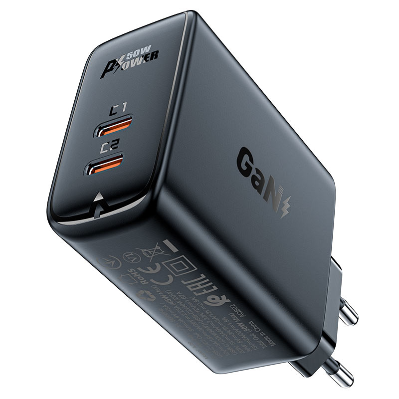 

Сетевое зарядное устройство Acefast A29 50Вт, 2xUSB type-C, Quick Charge, PD, черный (AF-A29-BK), A29