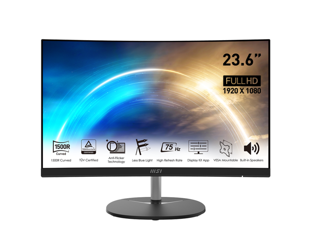 

Монитор 23.6" MSI Pro MP241CA VA, изогнутый, 1920x1080 (16:9), 250кд/м2, 4мс, 178°/178°, HDMI, DisplayPort, черный (9S6-3PA9CT-023), MP241CA