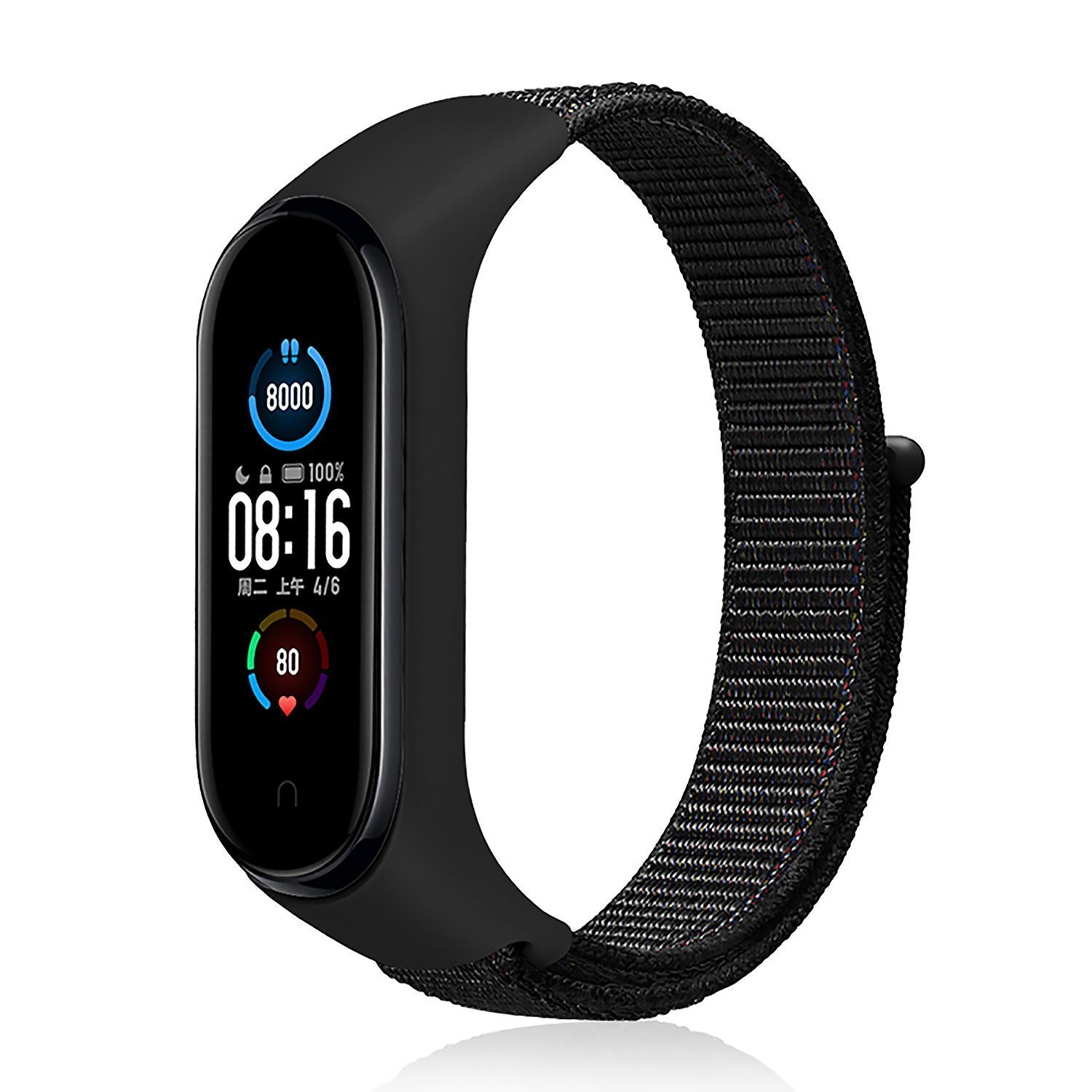 

Ремешок для Xiaomi Mi Band 5/Mi Band 6, спортивный на липучке, текстиль, черный (212062)