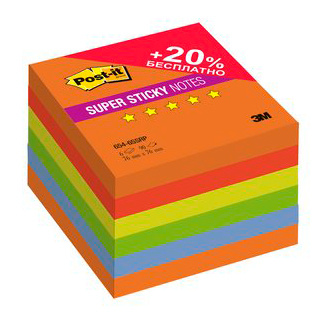 

Блок самоклеящийся (стикеры) Post-it 7.6 см x 7.6 см, 90 листов, ассорти (7100091463)