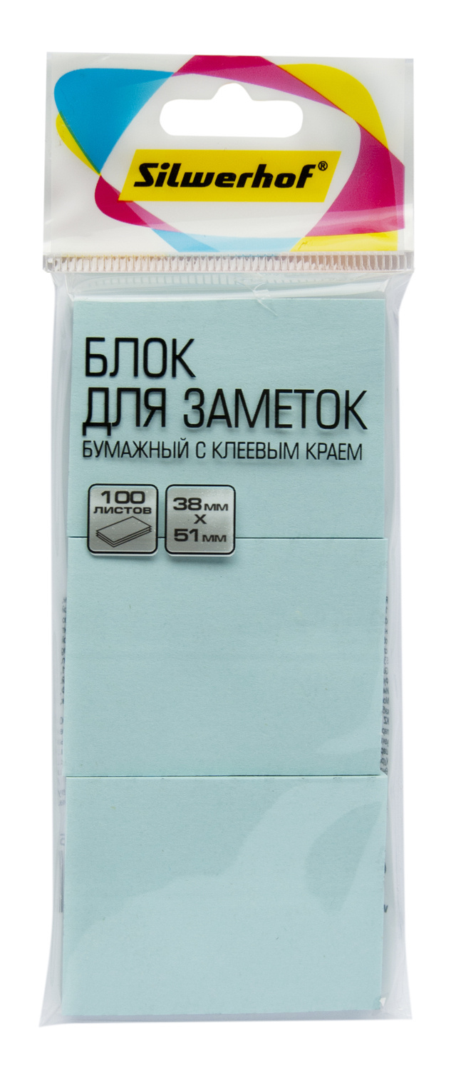 

Блок самоклеящийся (стикеры) SILWERHOF, 100 листов, пастельный, голубой