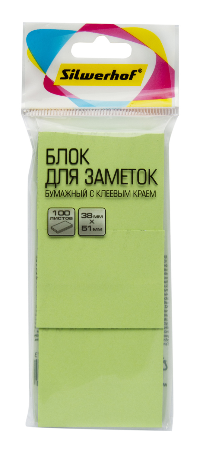 

Блок самоклеящийся (стикеры) SILWERHOF 3.8 см x 5.1 см, 3 шт. x 100 листов, пастельный, зеленый
