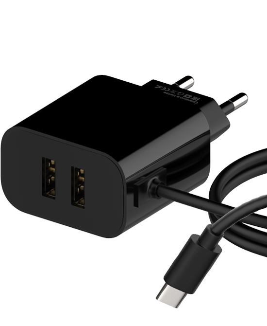 

Сетевое зарядное устройство Maxvi CHL-242Т 12Вт, 2xUSB, 2.4A, черный, встроенный кабель Type-C, CHL-242Т