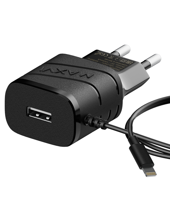 

Сетевое зарядное устройство Maxvi TCM-101LB, USB, 8-pin Lightning, 1A, черный, встроенный кабель Lighting 8-pin, TCM-101LB