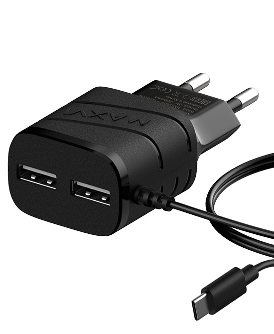 

Сетевое зарядное устройство Maxvi TCM-202TB, 2xUSB, 2A, черный, встроенный кабель Type-C, TCM-202TB