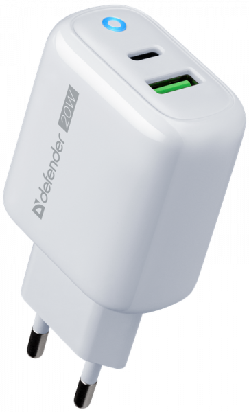 

Сетевое зарядное устройство Defender UPA-102 20Вт, USB, USB type-C, Quick Charge, PD, 3A, белый (83578), UPA-102