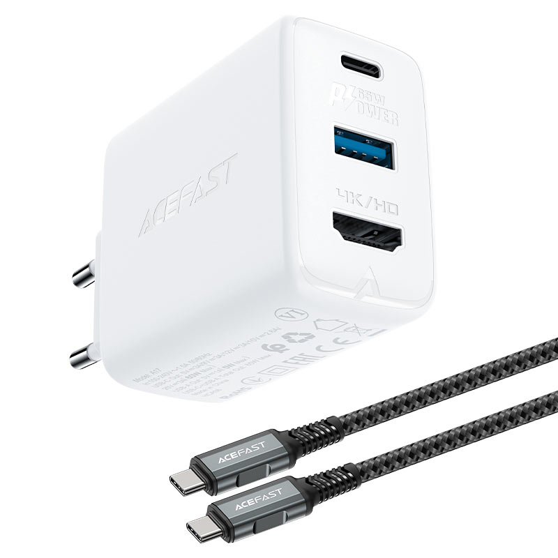 

Сетевое зарядное устройство Acefast A17 65 Вт, USB, USB type-C, Quick Charge, PD, 3А, белый (AF-A17-WH), кабель USB Type-C - USB Type-C, A17