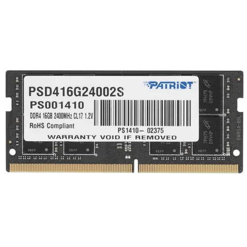 

Память DDR4 SODIMM 16Gb, 2400MHz, CL17, 1.2 В, Patriot Memory, Signature (PSD416G24002S), PSD416G24002S