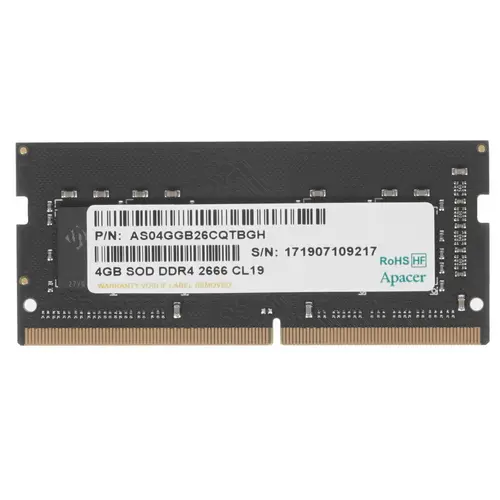 

Память DDR4 SODIMM 4Gb, 2666MHz, CL19, 1.2 В, Apacer (AS04GGB26CQTBGH/ES.04G2V.KNH) Retail, AS04GGB26CQTBGH/ES.04G2V.KNH