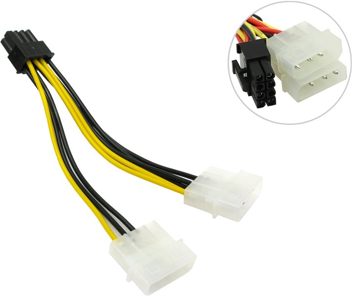Кабель-переходник питания (адаптер) 2xMolex(F)-PCI-E 8-pin(M) BaseTech