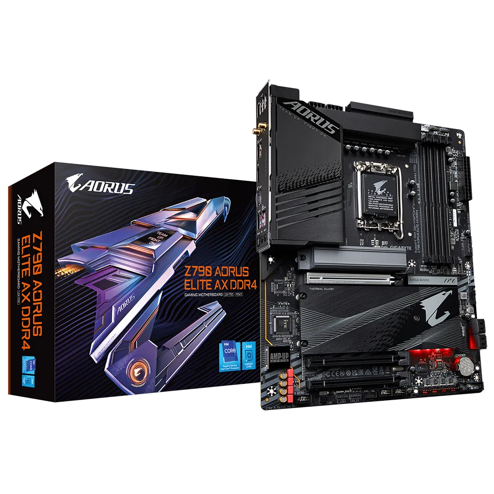 

Материнская плата GIGABYTE Z790 AORUS ELITE AX DDR4, Socket1700, Intel Z790, 4xDDR4, 3PCI-Ex16, 4SATA3, 7.1-ch, 2.5GLAN, 7 USB 3.2, 2 USB Type-C, HDMI, ATX, Retail, Z790 AORUS ELITE AX DDR4