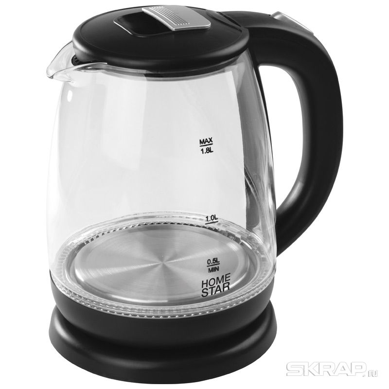 

Чайник Homestar HS-1018 1.8л. 1500Вт, термостекло/пластик, черный/прозрачный (005966), HS-1018