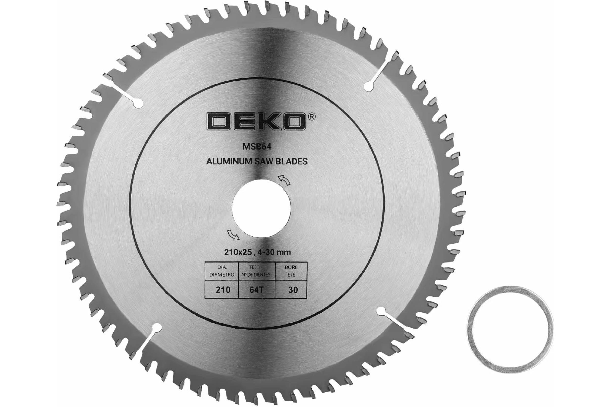 

Пильный диск DEKO, ⌀210 мм x 30 мм по алюминию, быстрый рез, 64T, 1 шт. (MSB64)