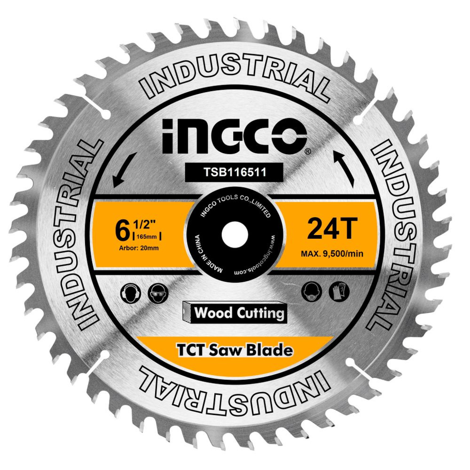 Пильный диск INGCO, ⌀165 мм x 20 мм по дереву, быстрый рез, 24T, 1 шт. (TSB116511)