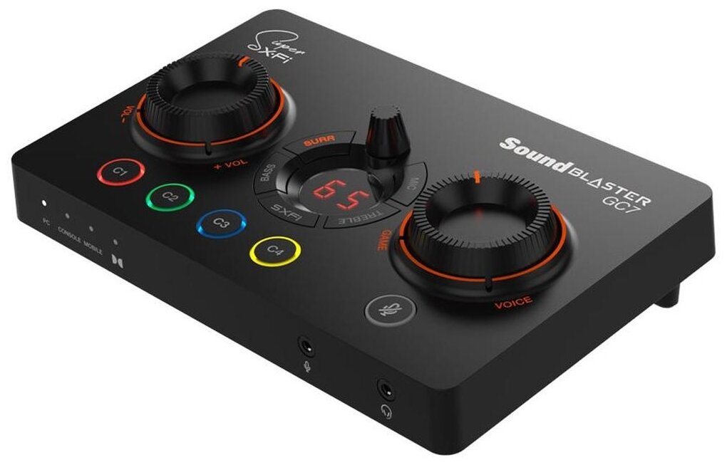 

Звуковая карта внешняя Creative GC7, 7.1, USB 3.0, комплект поставки 1 Sound Blaster GC7, 1 кабель-переходник с USB-C на USB-A, 1 оптический кабель, 1 кабель 3,5-мм для AUX-входа. (70SB185000000), GC7