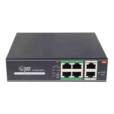 

Коммутатор Just JT-H1064WD, кол-во портов: 4x100 Мбит/с, кол-во SFP/uplink: RJ-45 2x100 Мбит/с, PoE: 4x30Вт (макс. 60Вт), JT-H1064WD