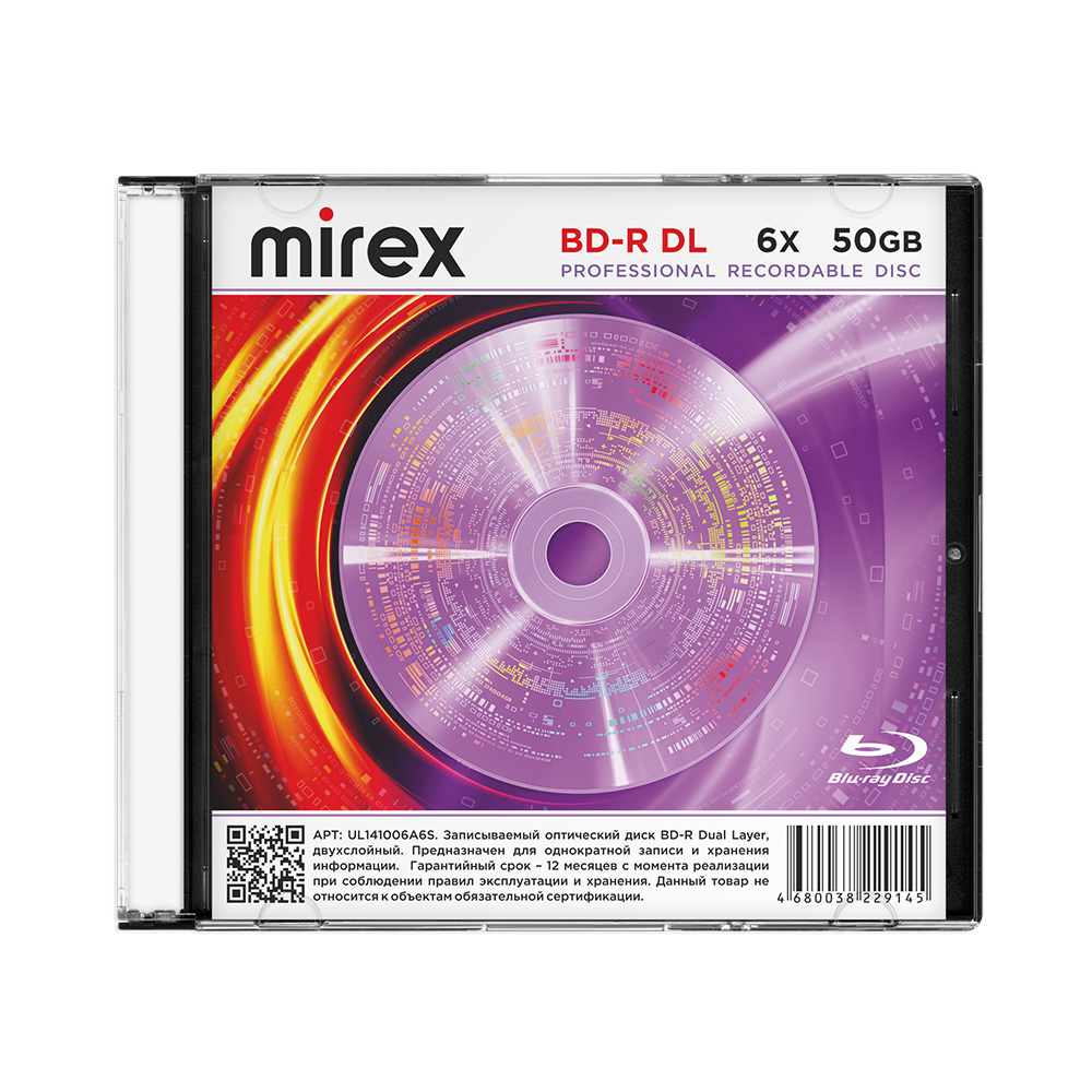 Диск Mirex Blu-Ray, 50Gb, 6x, Slim Case, 1 шт, Printable (UL141006A6S)