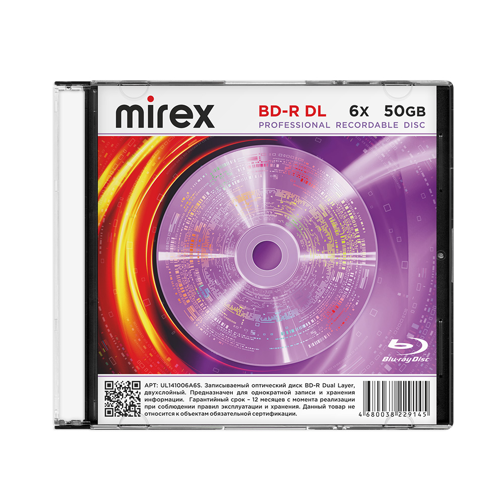 Диск Mirex Blu-Ray 50Gb, 6x, Slim Case (1 шт)