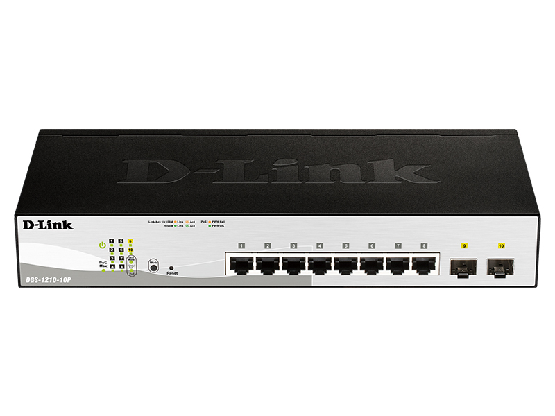 

Коммутатор D-Link DGS-1210-10P, управляемый, кол-во портов: 8x1 Гбит/с, кол-во SFP/uplink: SFP 2x1 Гбит/с, установка в стойку, PoE: 8x30Вт (макс. 65Вт) (DGS-1210-10P/F3A), DGS-1210-10P