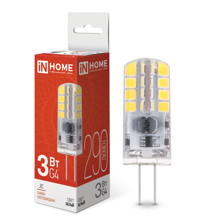 Лампа светодиодная, G4, 12 В, 3 Вт, 4000K, IN HOME LED-JC