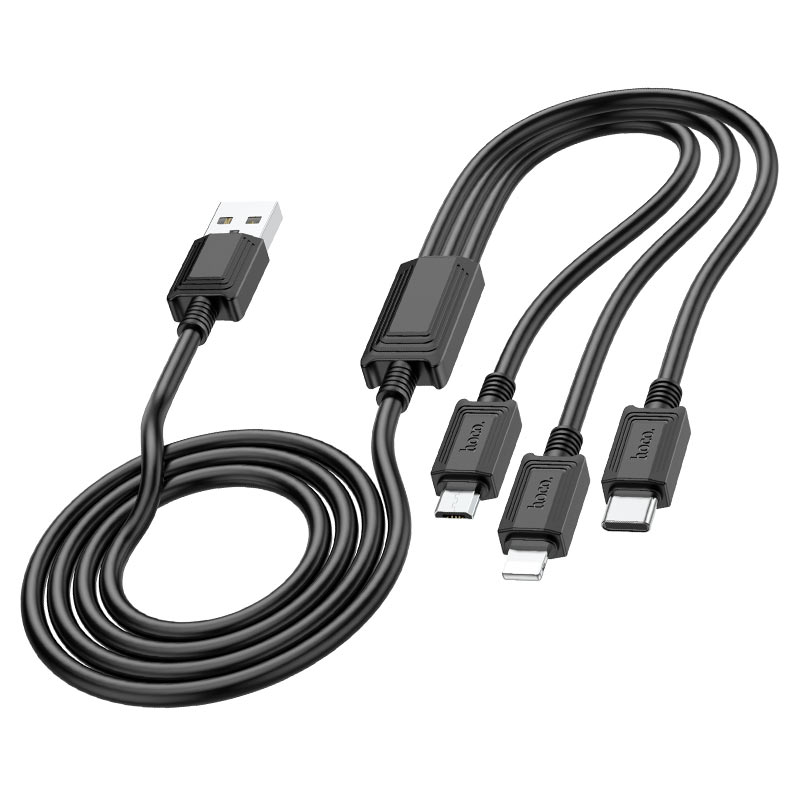 

Кабель USB-Lightning 8-pin+Micro USB+USB Type-C, 2A 1 м, черный HOCO X74 (HC-67363), X74