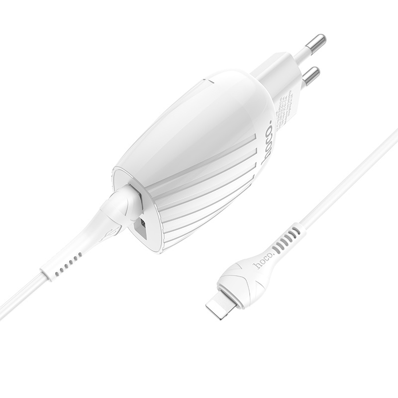 

Сетевое зарядное устройство Hoco C78A Max energy 5Вт, 2xUSB, 2.4A, белый (6931474726322), Lightning 8pin, C78A Max energy
