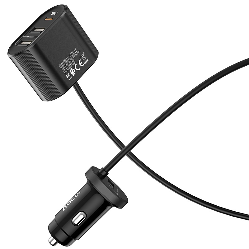 Автомобильное зарядное устройство Hoco Z35 Companheiro, 2xUSB, 1xUSB Type C, 3А, 18 Вт, QC, черный (HC-24397)