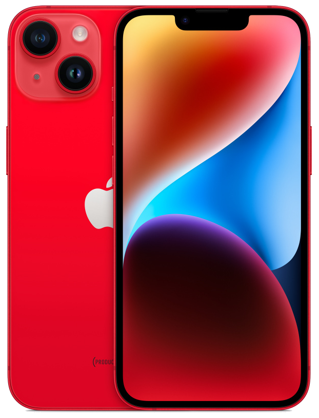 

Смартфон Apple IPhone 14, 6.1" 1170x2532 OLED, Apple A15 Bionic, 512Gb, 3G/4G/5G, NFC, Wi-Fi, BT, 2xCam, 2-Sim (nano SIM+eSIM), Lightning, iOS 16, красный (MPXF3VC/A), (product)red;синий;сияющая звезда;тёмная ночь;фиолетовый, IPhone 14