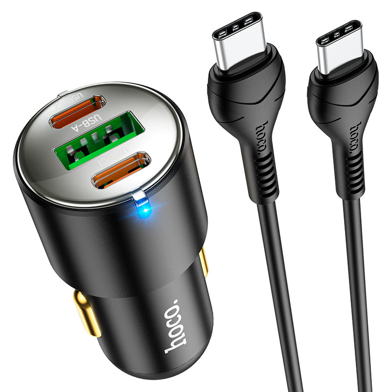 

Автомобильное зарядное устройство Hoco NZ6, USB, 2xUSB Type C, 3А, 45 Вт, QC, черный (6931474765208), NZ6