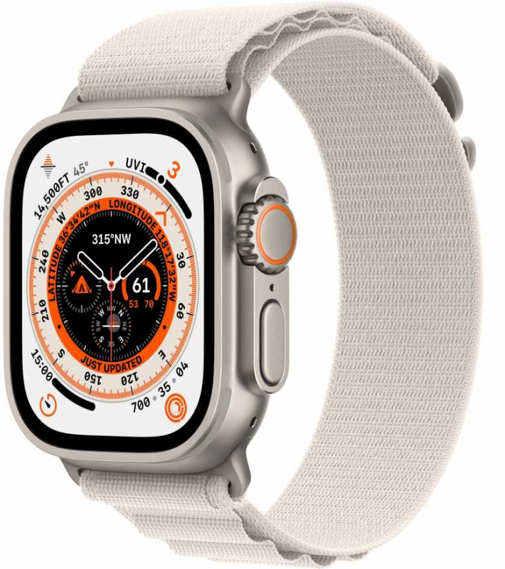 

Смарт-часы APPLE Watch Ultra 49 mm A2622 OLED, титановый/белый Alpine Loop (MQF13LL/A), Watch Ultra 49 mm A2622