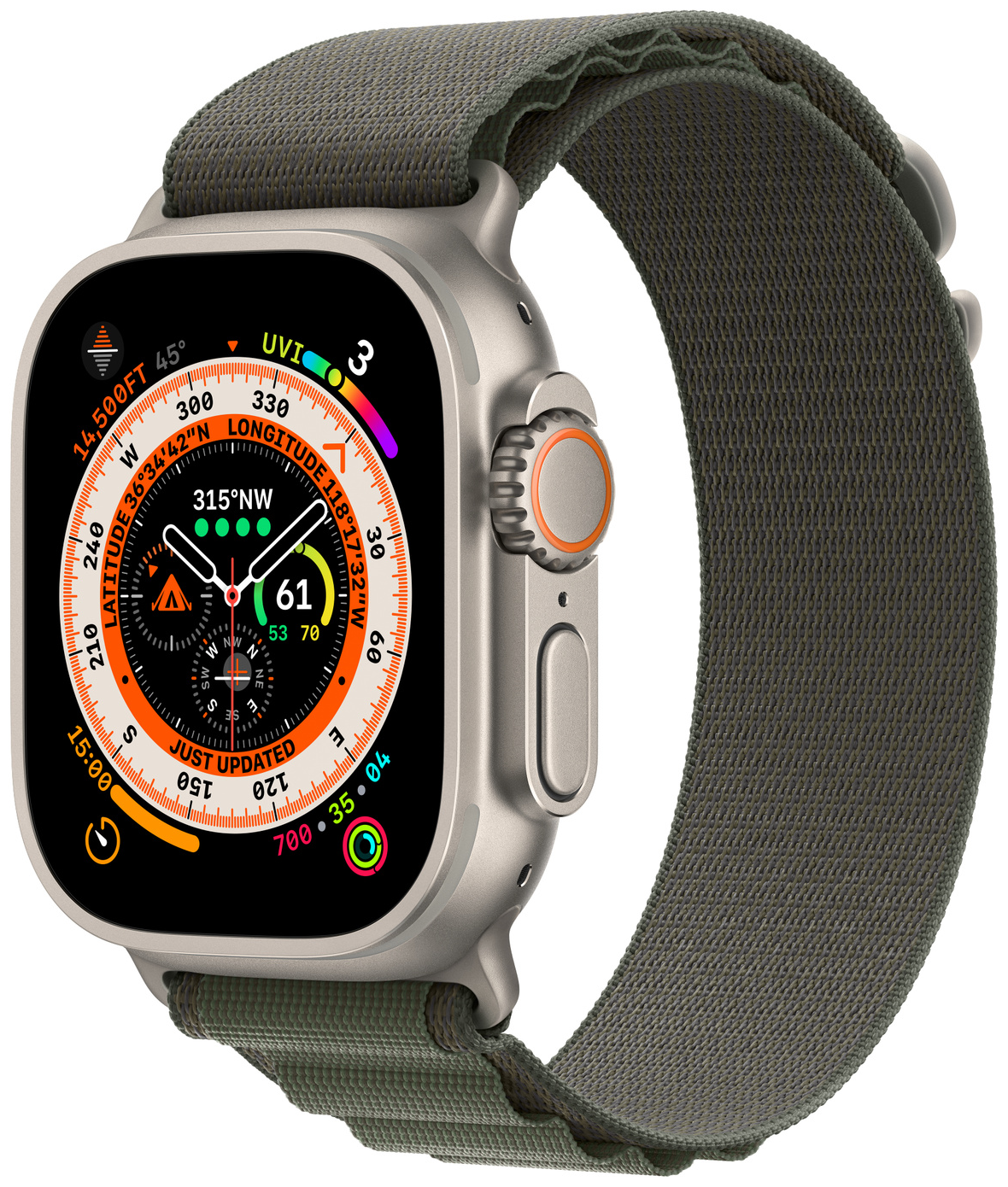 Смарт-часы APPLE Watch Ultra 49 mm A2622, титановый/зеленый Alpine Loop