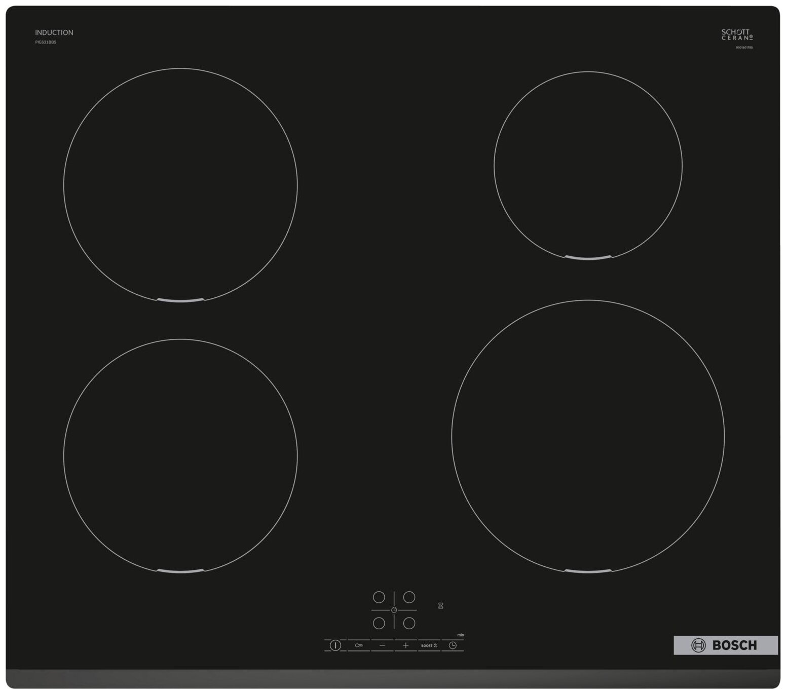 

Индукционная варочная панель Bosch PIE631BB5E, 4 конфорки, черный (PIE631BB5E), Черная, PIE631BB5E